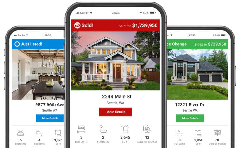 Cell phones showing real-time MLS updates