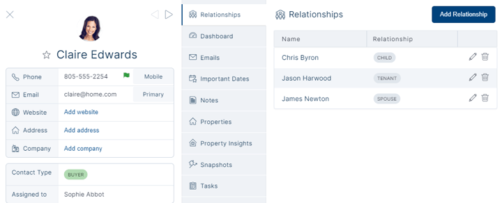 Client relationships tab in Top Producer X CRM