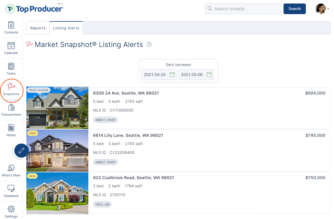 MLS powered Listing Alert intel